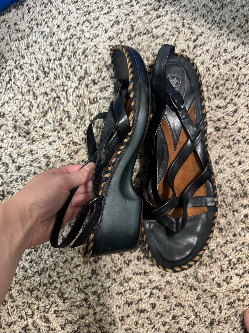 Ariat Black Leather Cross‑Strap Sandals with Brown Insole - Picture 2 of 7